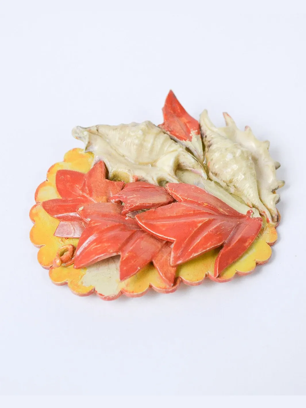 1980s large resin brooch with leaves and shells