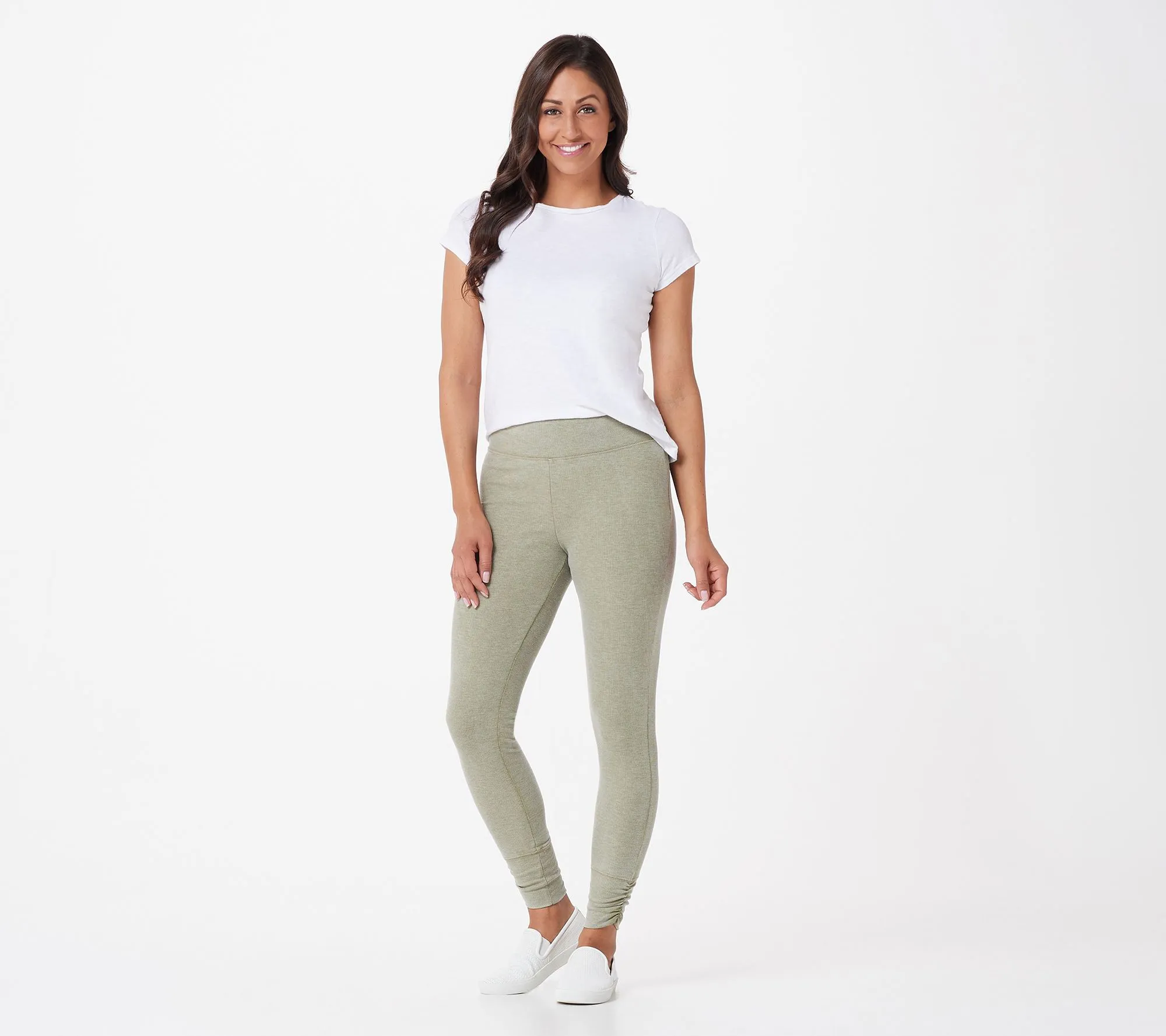 "As Is" AnyBody Washed Ribbed Leggings with Cinched Detail