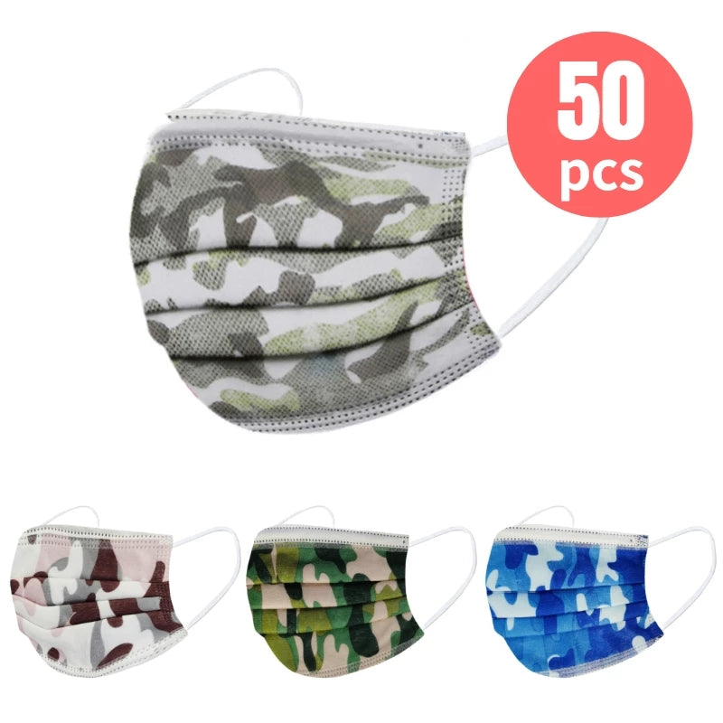 50pc  Disposable Camouflage Mask 3Ply