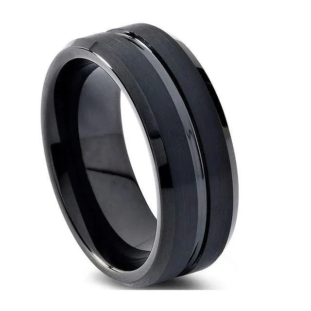 8mm Men's Classic Pure Black Tungsten Ring