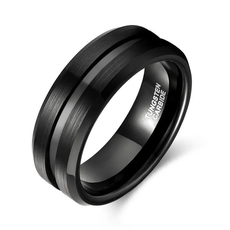 8mm Men's Classic Pure Black Tungsten Ring