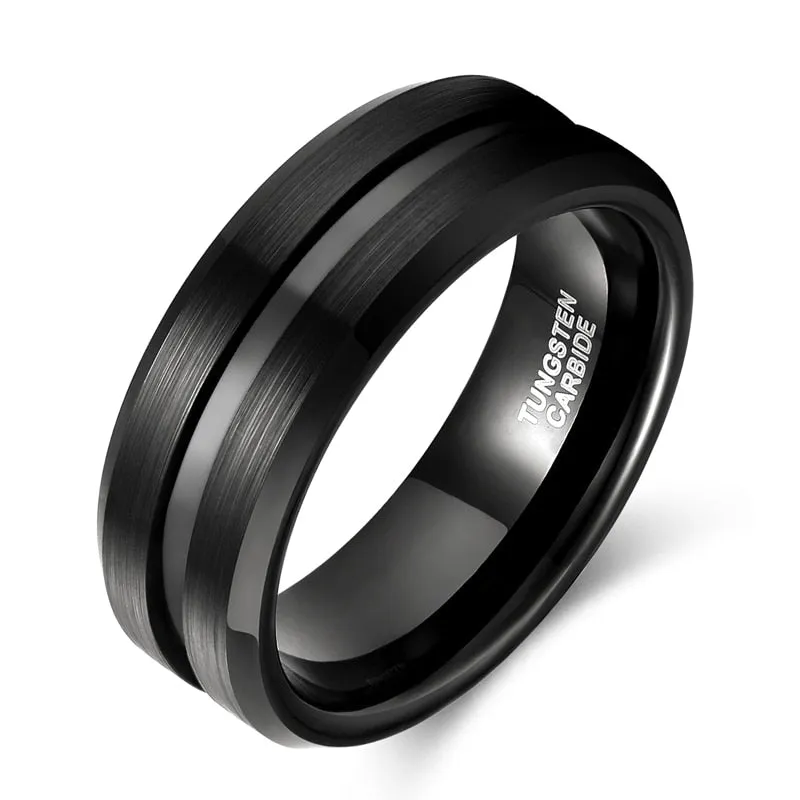 8mm Men's Classic Pure Black Tungsten Ring