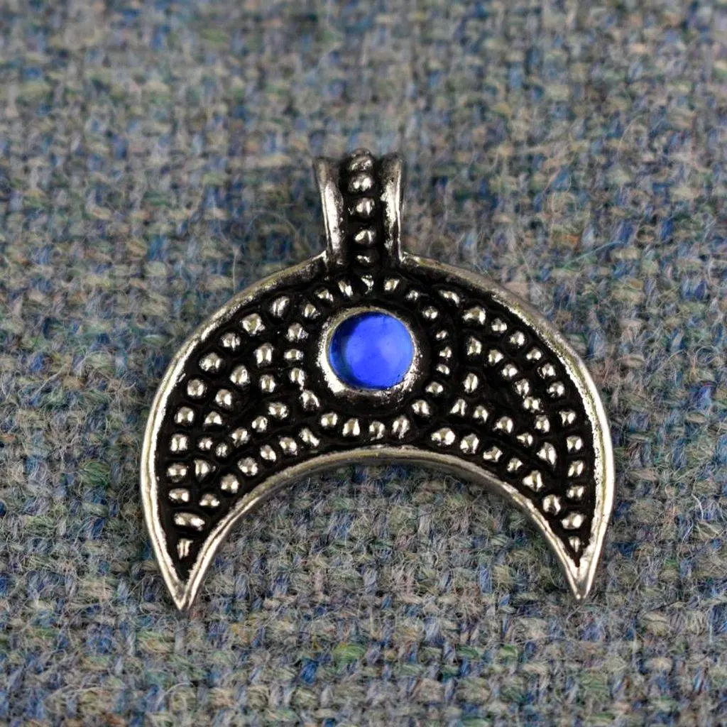 Asgard Lunular Pendant II – Pewter or Silver with Blue Green or Red Stone