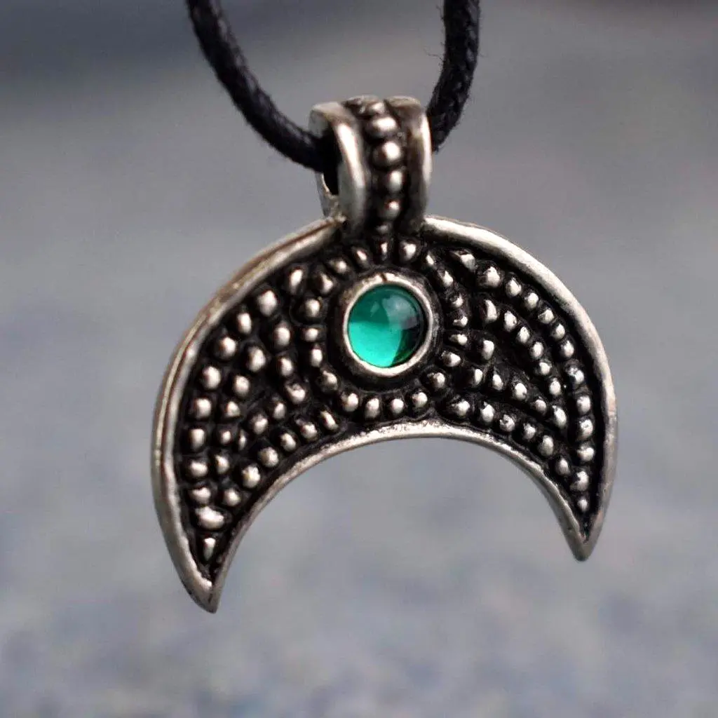 Asgard Lunular Pendant II – Pewter or Silver with Blue Green or Red Stone