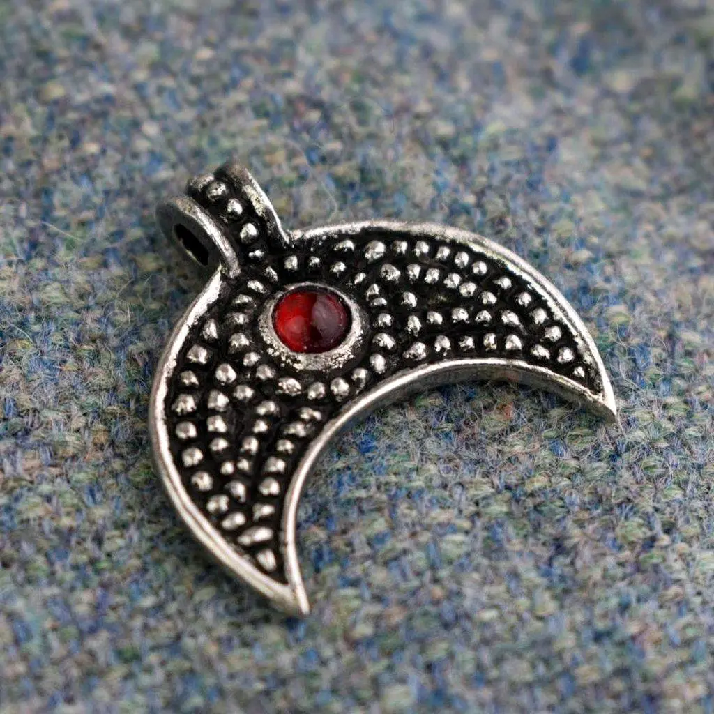 Asgard Lunular Pendant II – Pewter or Silver with Blue Green or Red Stone