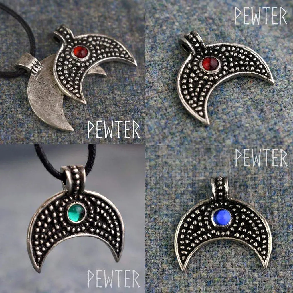 Asgard Lunular Pendant II – Pewter or Silver with Blue Green or Red Stone