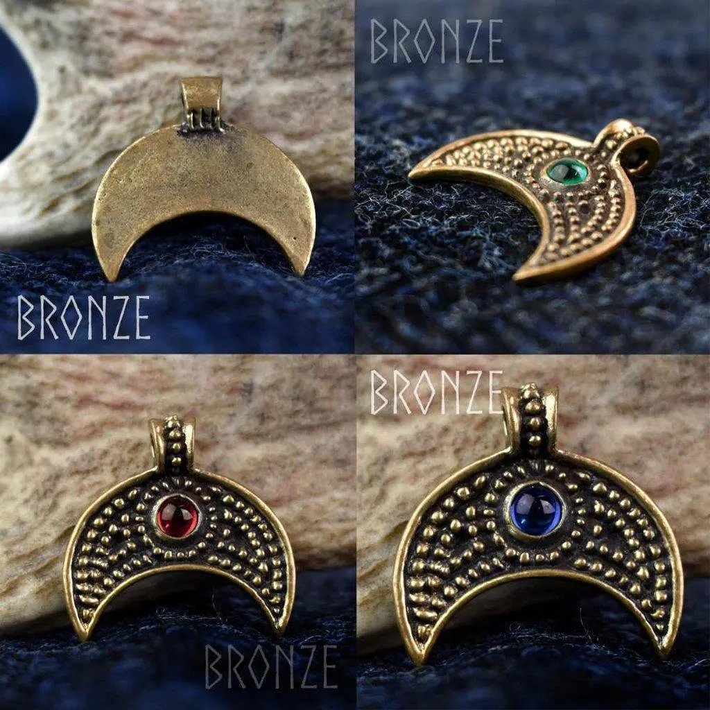 Asgard Lunular Pendant II – Pewter or Silver with Blue Green or Red Stone