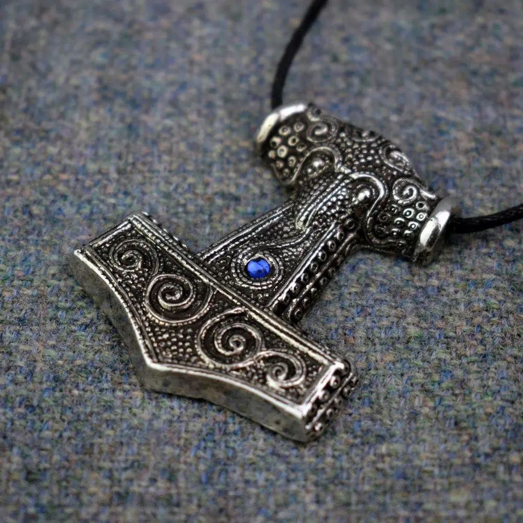 Asgard Skane Hammer - Pewter or Silver – Blue Red or Green Stones