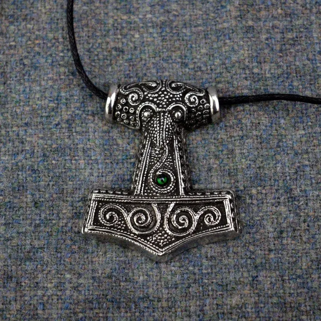 Asgard Skane Hammer - Pewter or Silver – Blue Red or Green Stones