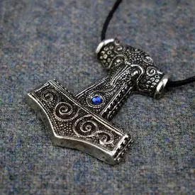 Asgard Skane Hammer - Pewter or Silver – Blue Red or Green Stones