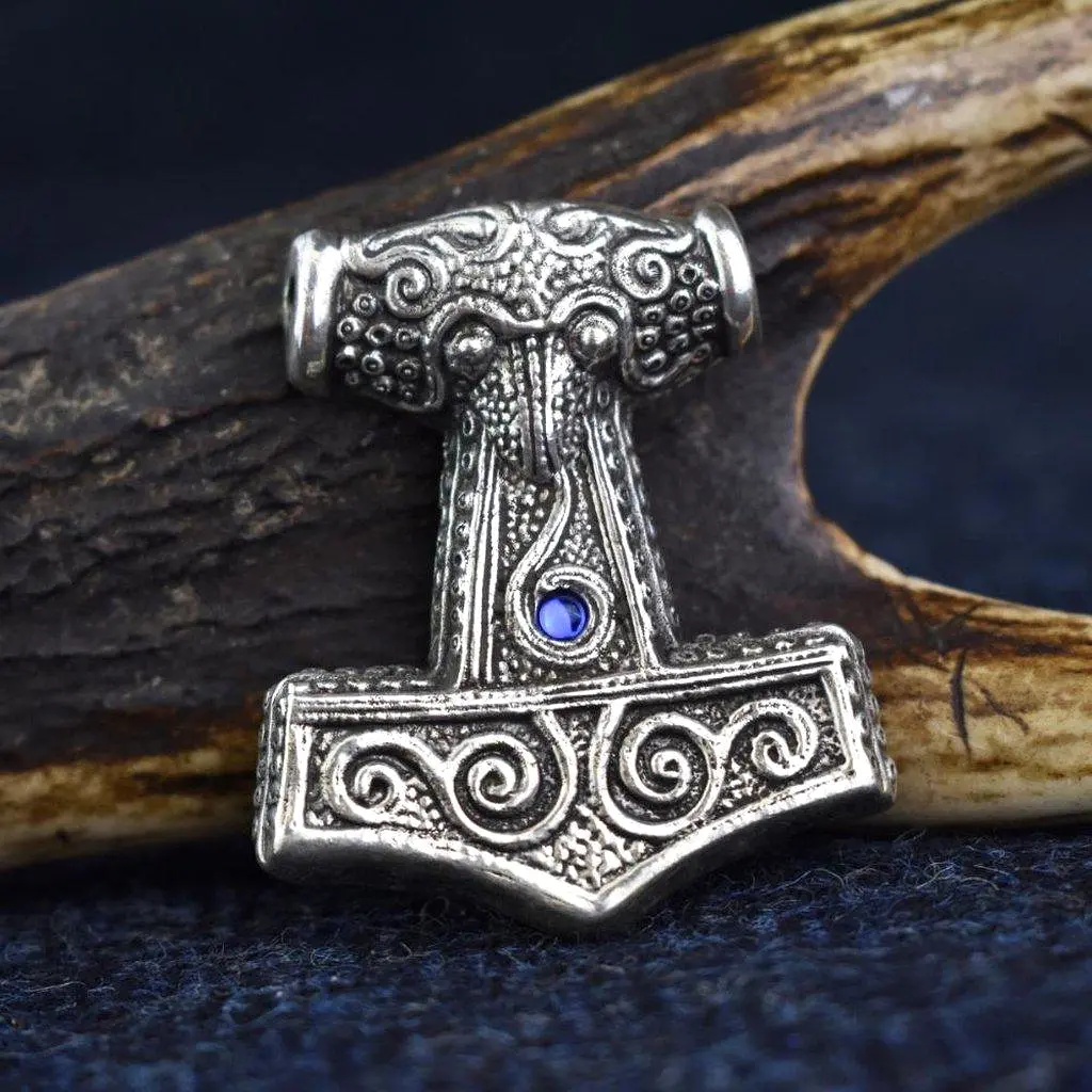 Asgard Skane Hammer - Pewter or Silver – Blue Red or Green Stones