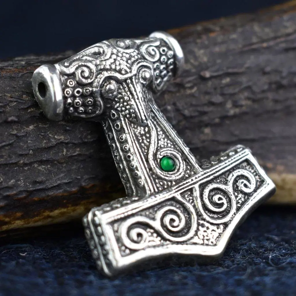 Asgard Skane Hammer - Pewter or Silver – Blue Red or Green Stones