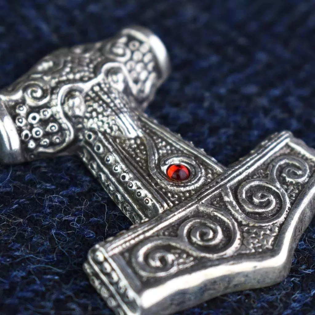 Asgard Skane Hammer - Pewter or Silver – Blue Red or Green Stones