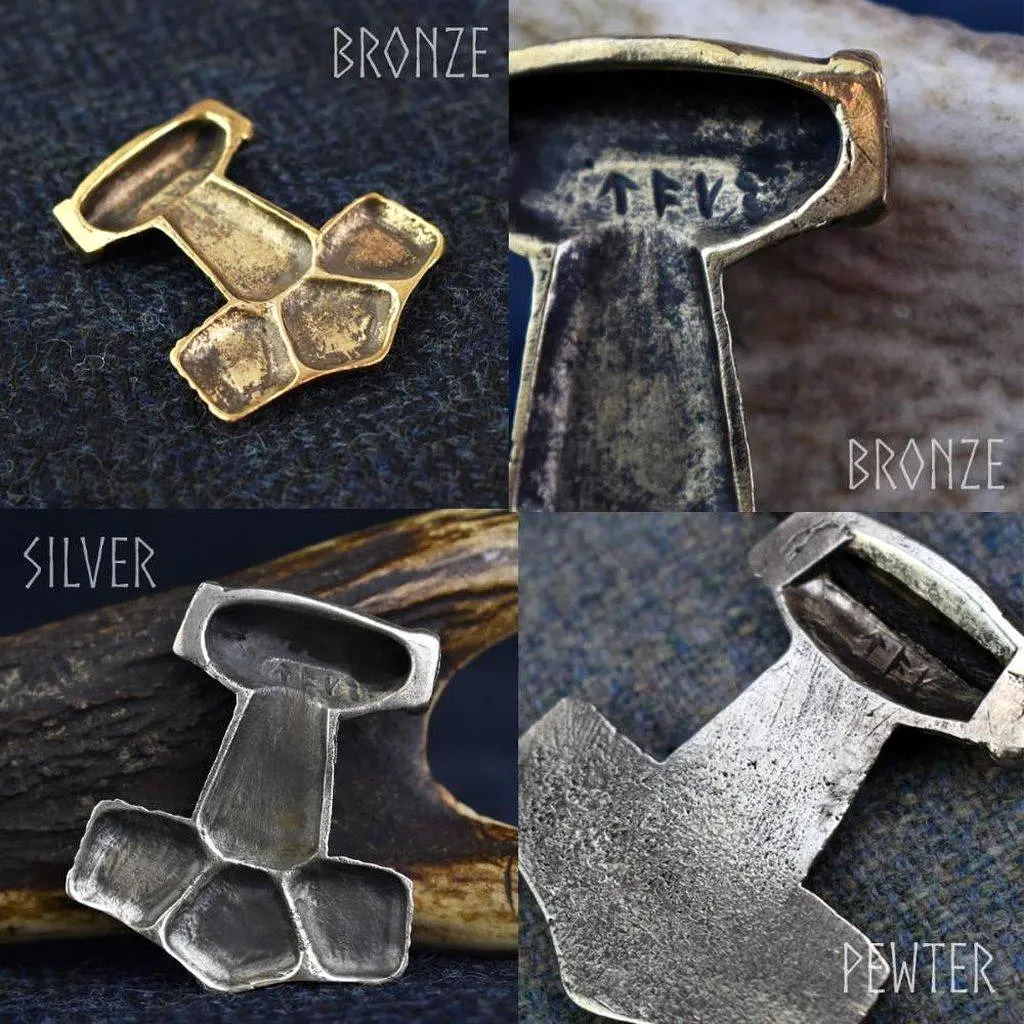 Asgard Skane Hammer - Pewter or Silver – Blue Red or Green Stones