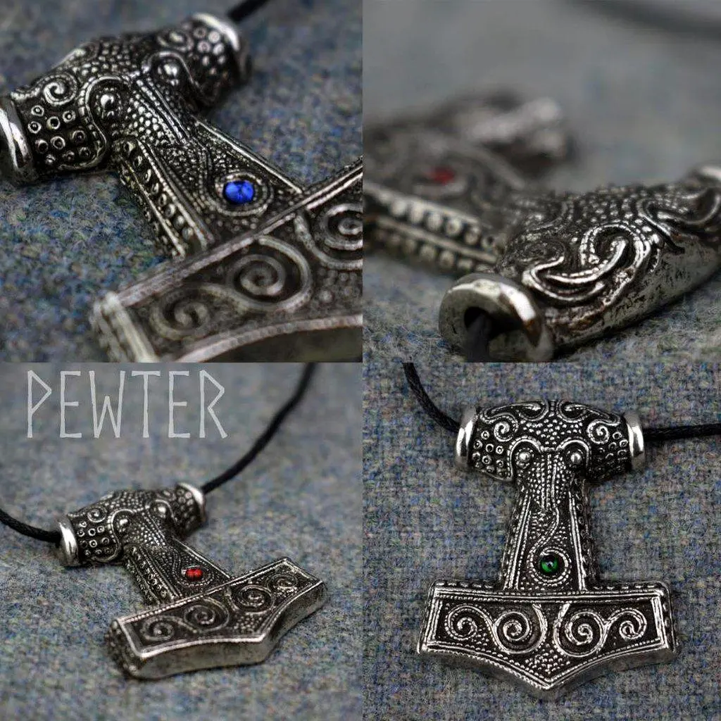 Asgard Skane Hammer - Pewter or Silver – Blue Red or Green Stones