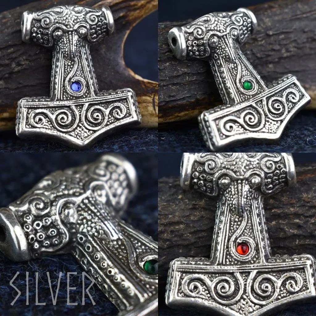 Asgard Skane Hammer - Pewter or Silver – Blue Red or Green Stones