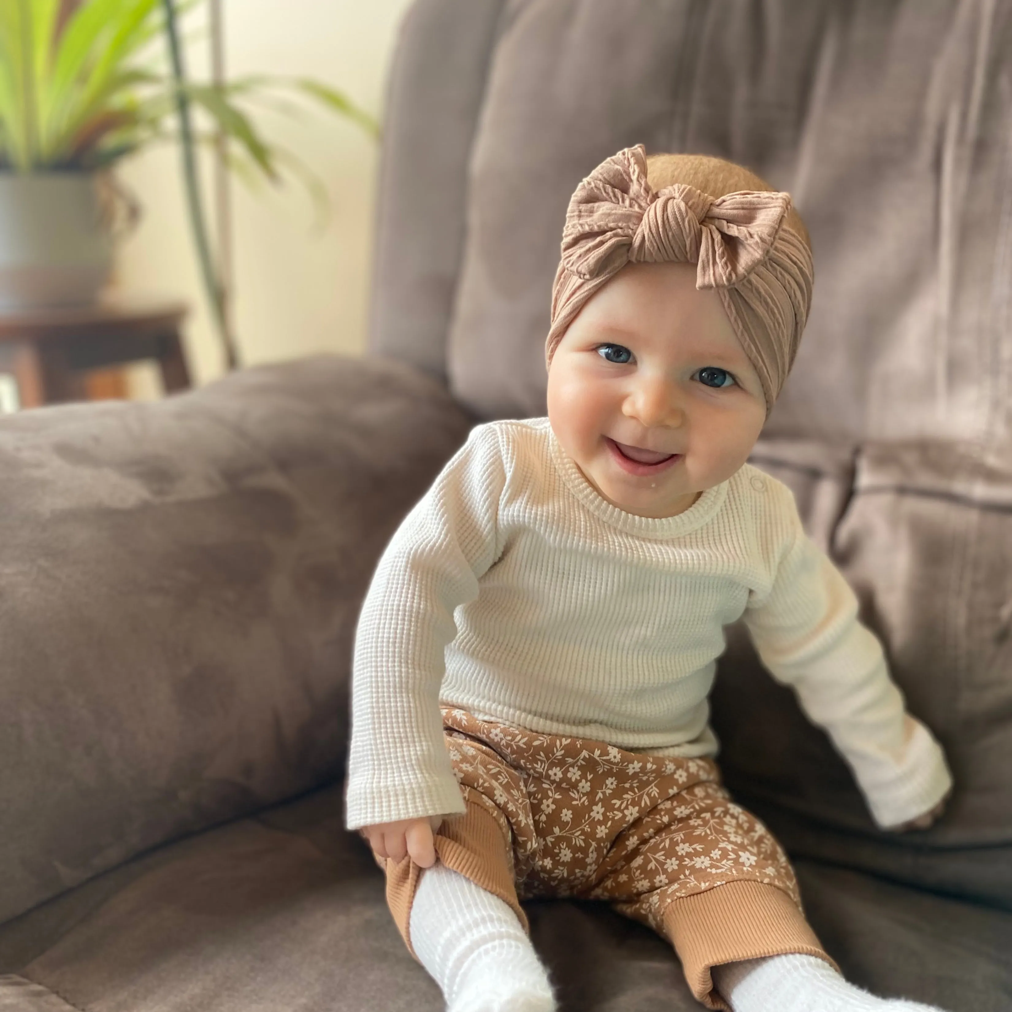 Baby Top Knot Single Bow Headband Peony