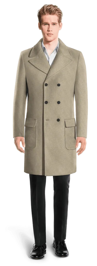 Beige Long Double Breasted Coat