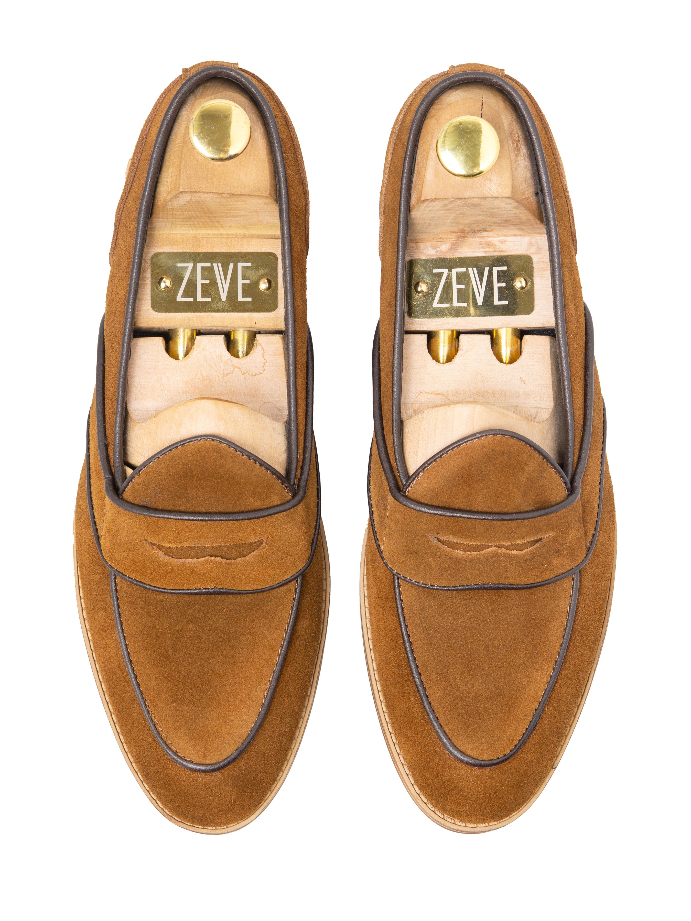 Belgian Loafer - Camel Suede Leather With Penny Strap Piping (Flexi-Sole)