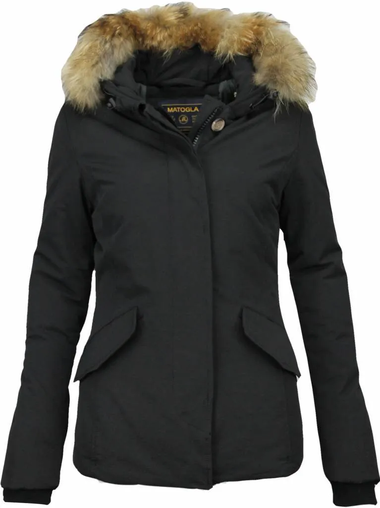 Beluomo Fur Collar Coat - Women's Winter Coat Wooly Short - Black