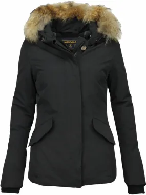 Beluomo Fur Collar Coat - Women's Winter Coat Wooly Short - Black