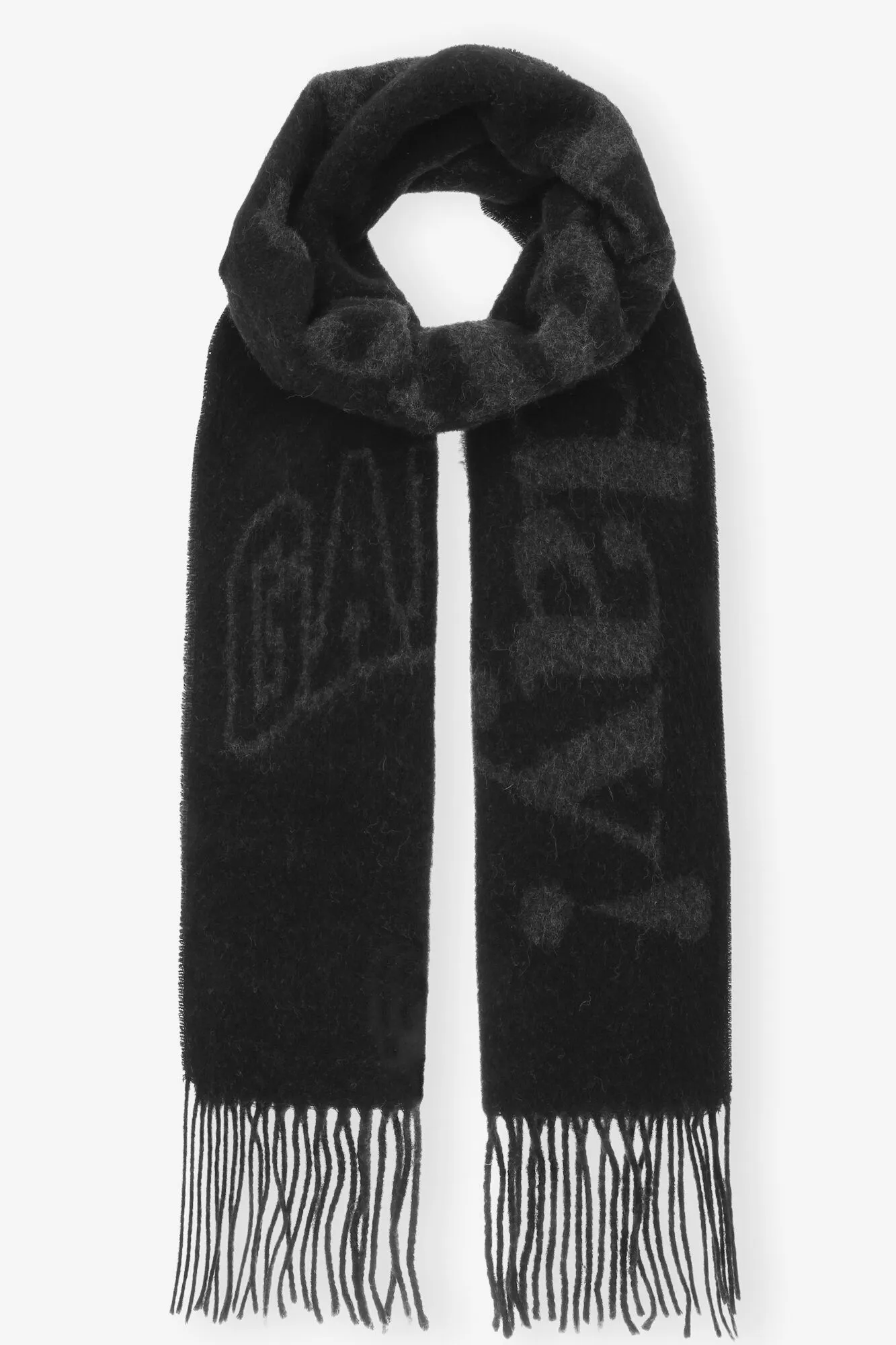 Black Fringed Wool Scarf