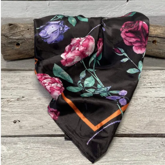 Black with Pink & Purple Roses Wild Rag