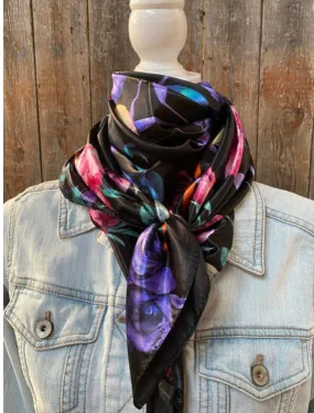 Black with Pink & Purple Roses Wild Rag