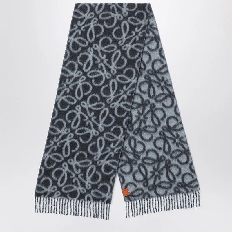 BLACK/GREY ANAGRAM SCARF IN WOOL BLEND