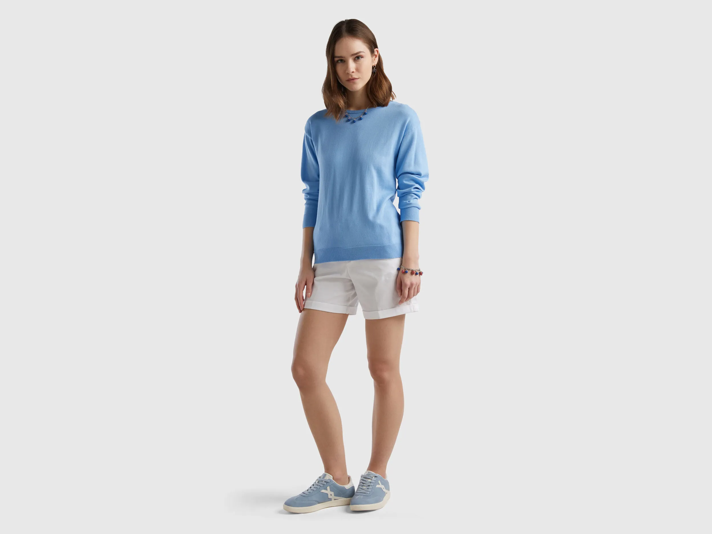 Boat neck sweater - Light Blue | Benetton