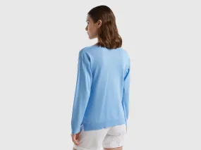 Boat neck sweater - Light Blue | Benetton