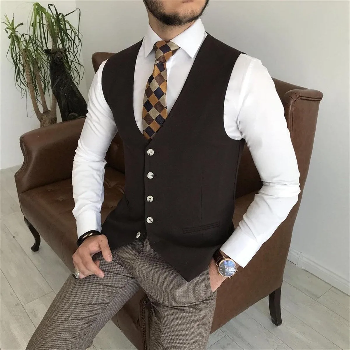 Bojoni Cagliari Brown Slim-Fit Suit 3-Piece