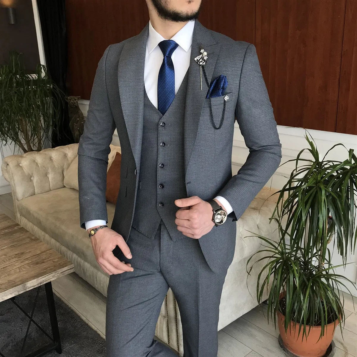 Bojoni Cagliari Grey Slim-Fit Suit 3-Piece