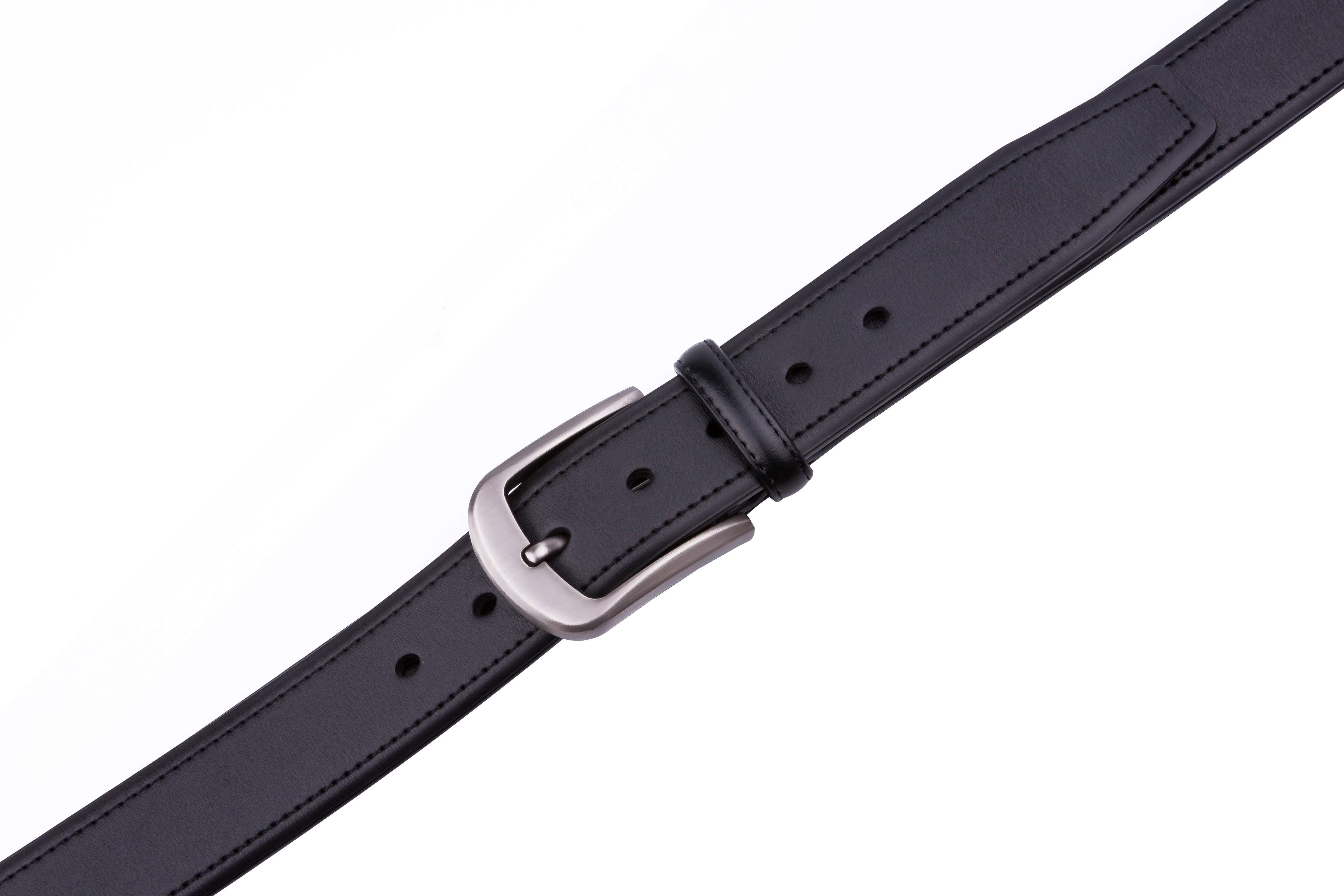 Braveman Men's Classic Genuine Leather Belt with Brushed Silver Buckle