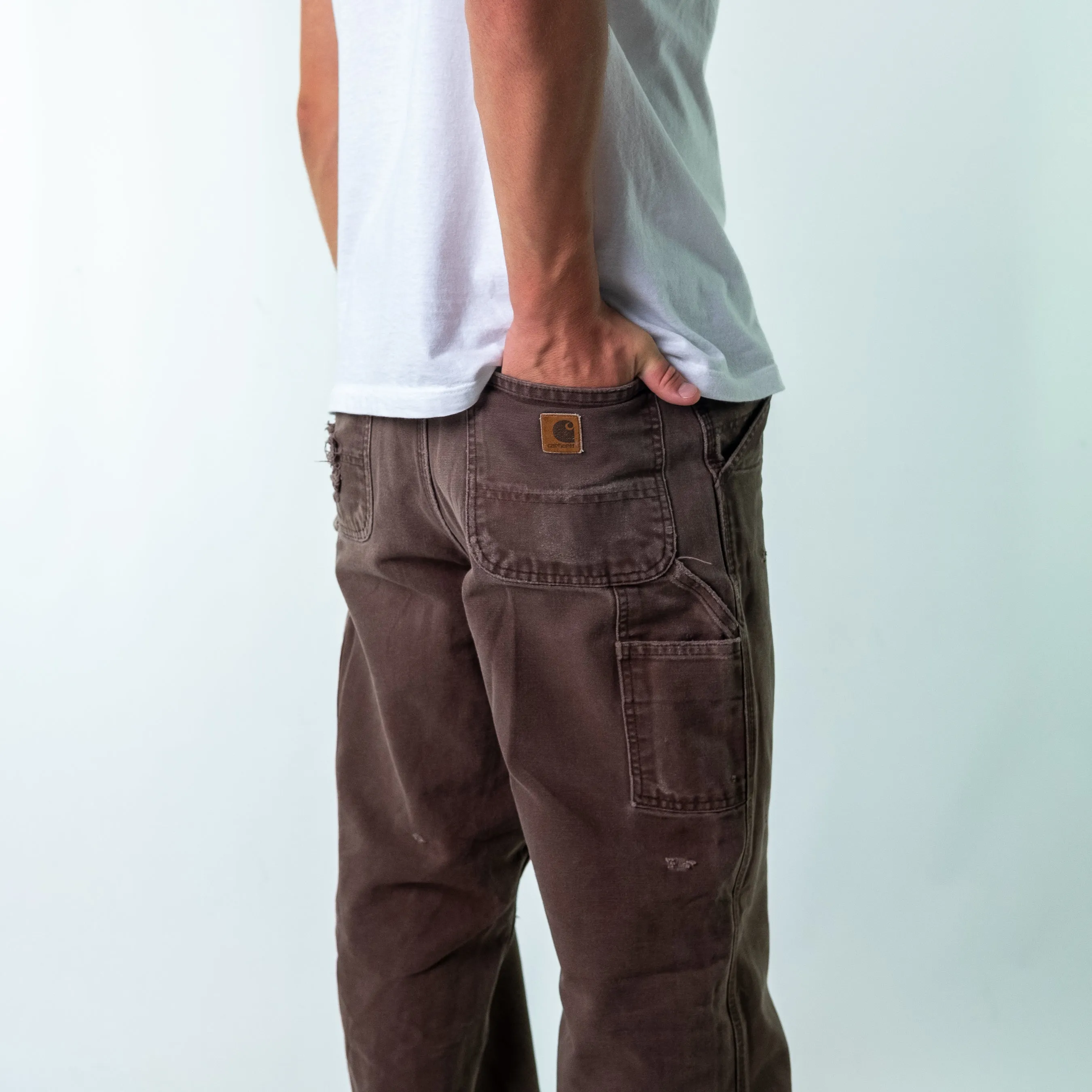 Brown 90s Carhartt Denim Carpenter Jeans Baggy Pants (34x34)