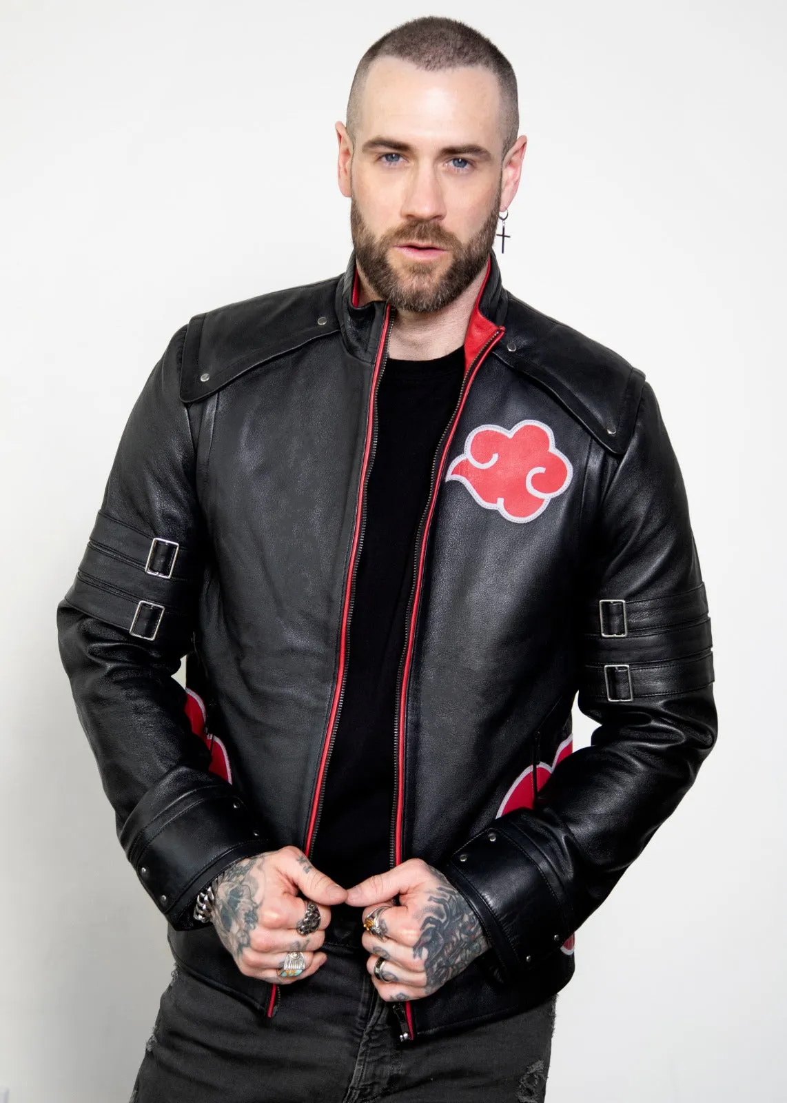 Buy Mens Naruto Akatsuki Black Cloak Leather Jacket