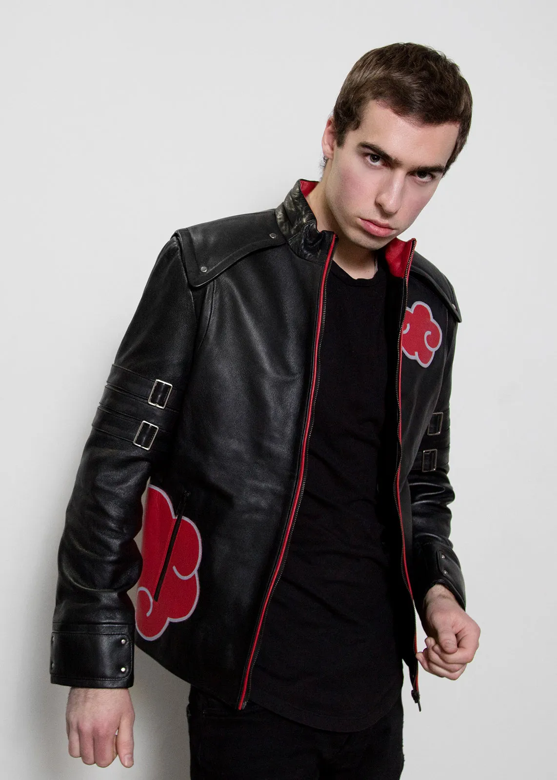 Buy Mens Naruto Akatsuki Black Cloak Leather Jacket