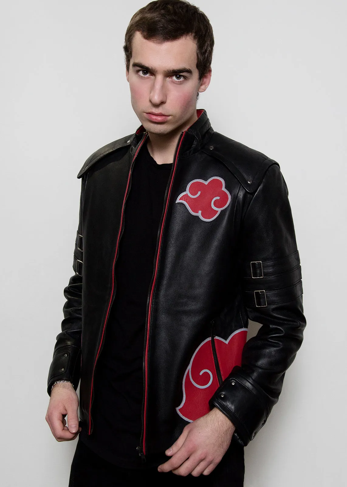 Buy Mens Naruto Akatsuki Black Cloak Leather Jacket