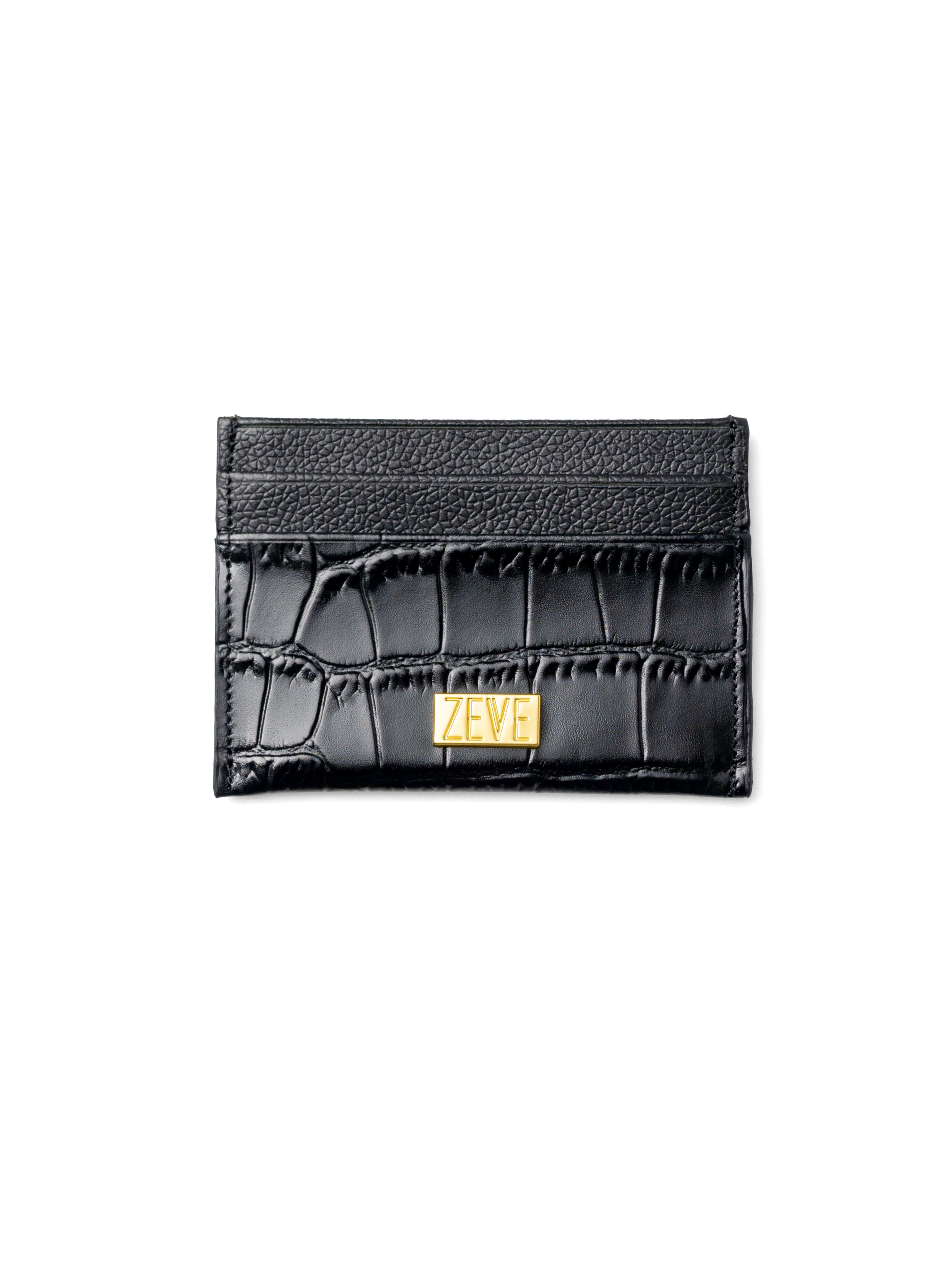 Card Holder - Black Matte Croco Leather