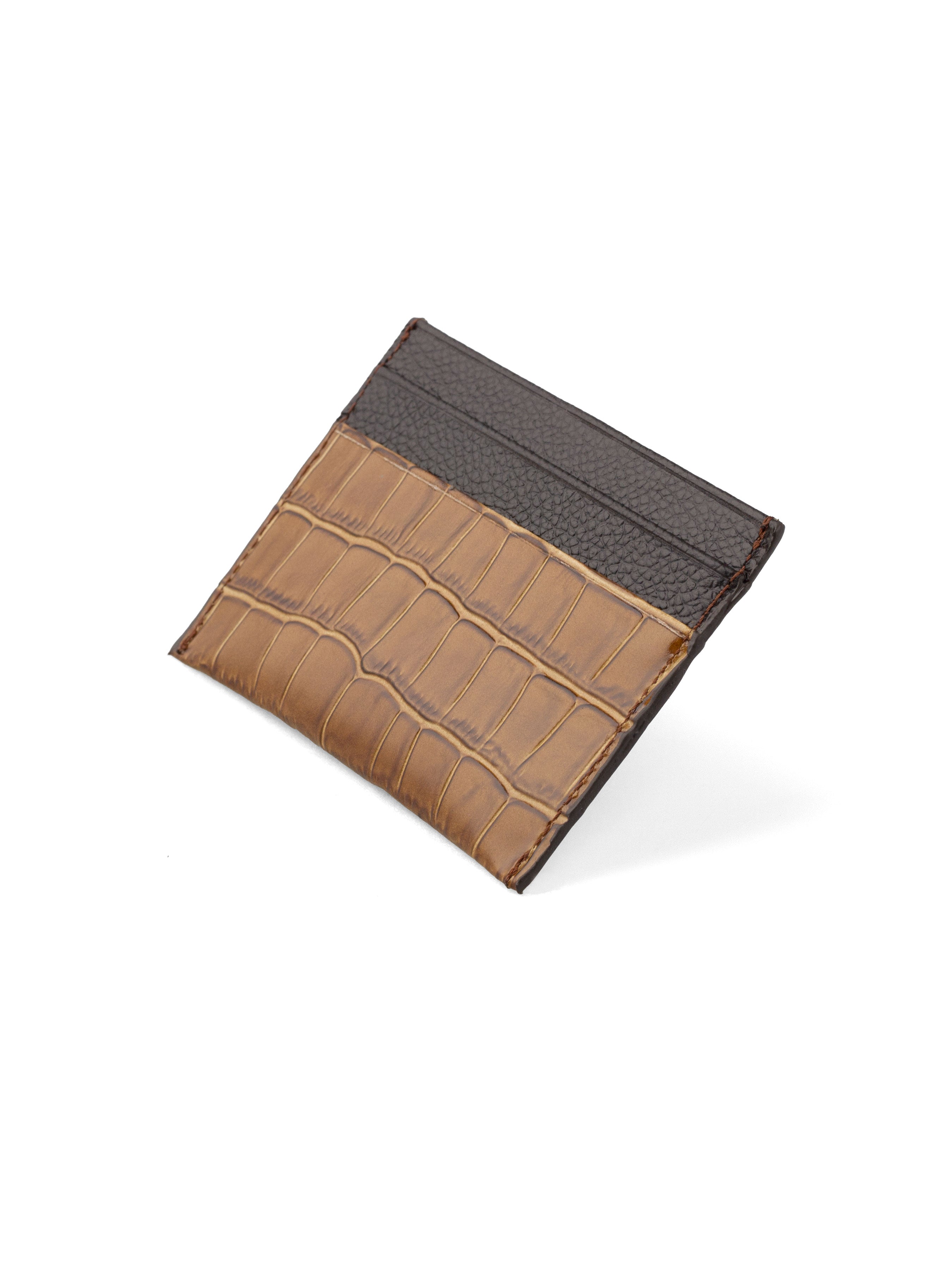 Card Holder - Brown Polished Croco Leather