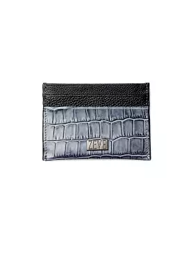 Card Holder - Grey Polished Croco Leather