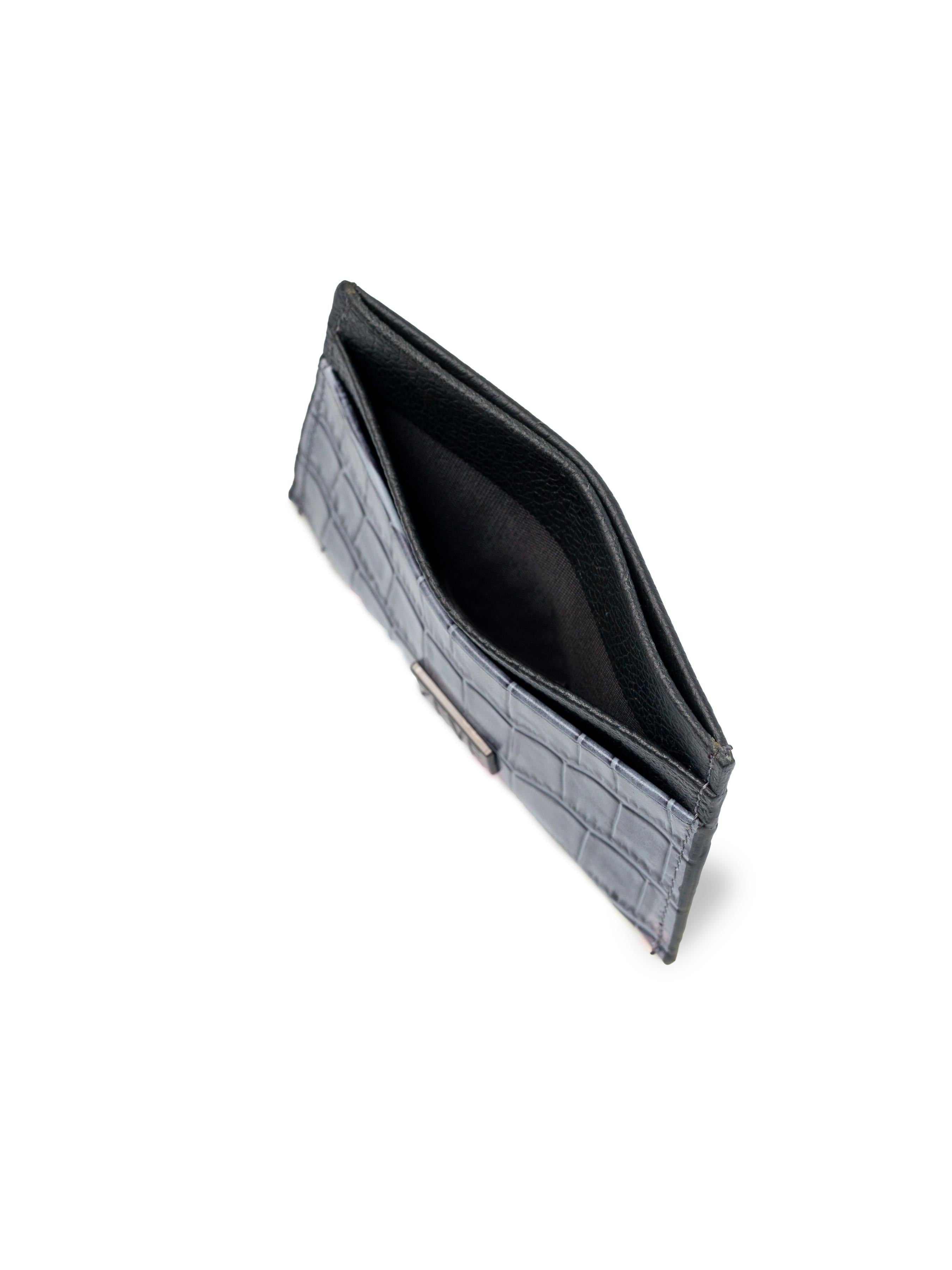 Card Holder - Grey Polished Croco Leather