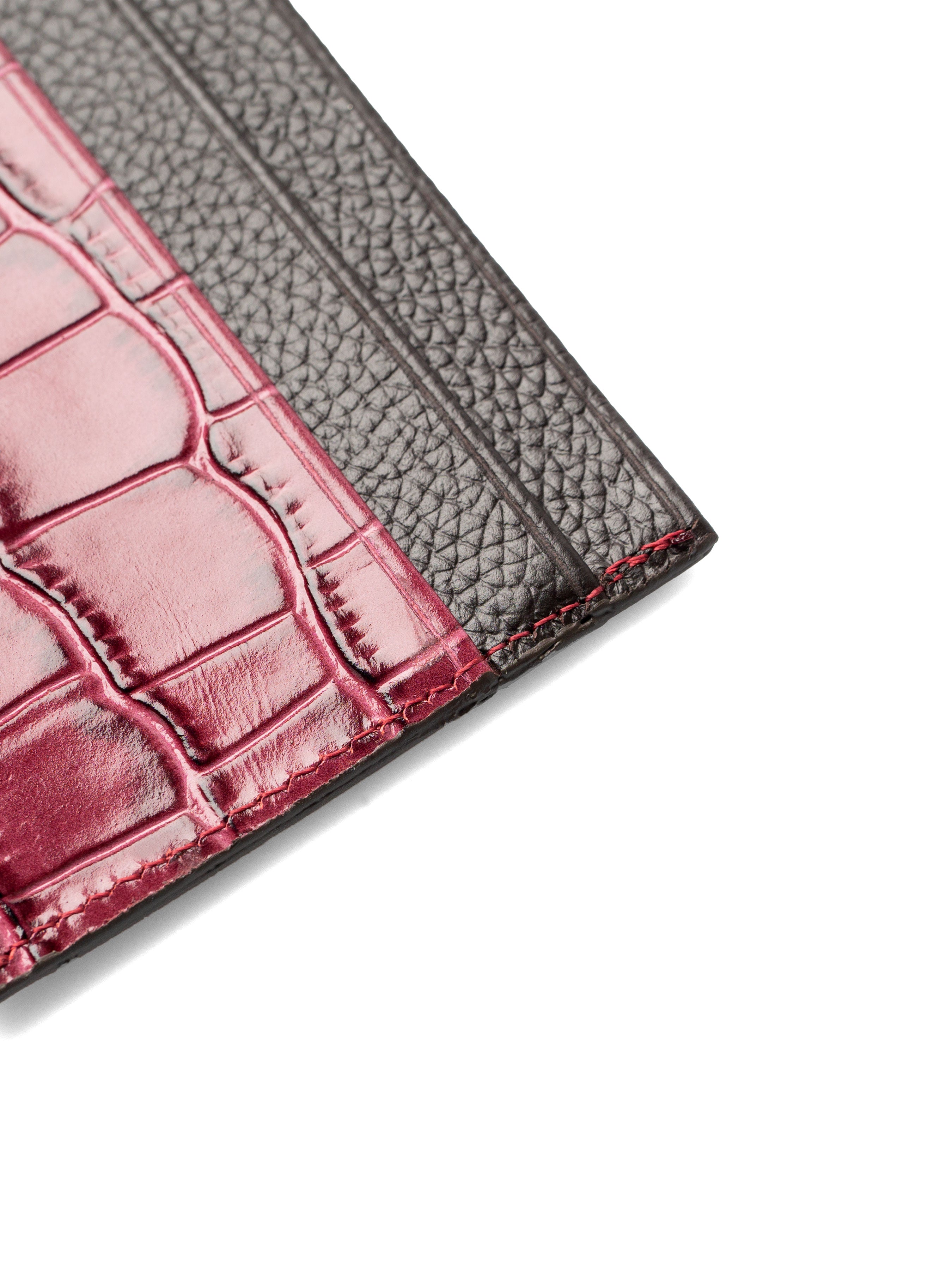 Card Holder - Red Burgundy Polished Croco Leather