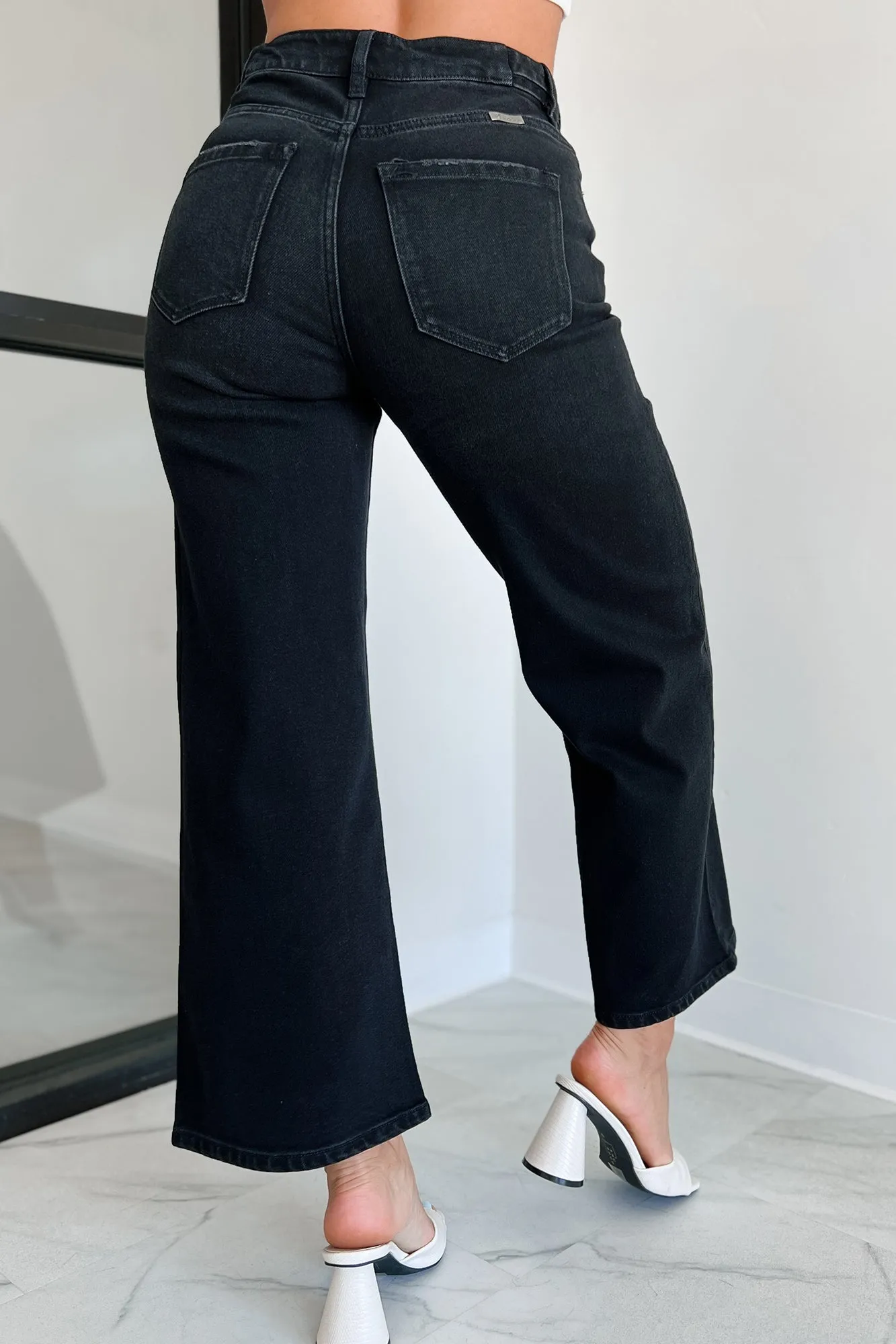 Caruso High Rise Wide Leg Kancan Crop Jeans (Black)