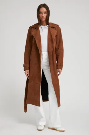 Dark Cognac Suede Trench Coat