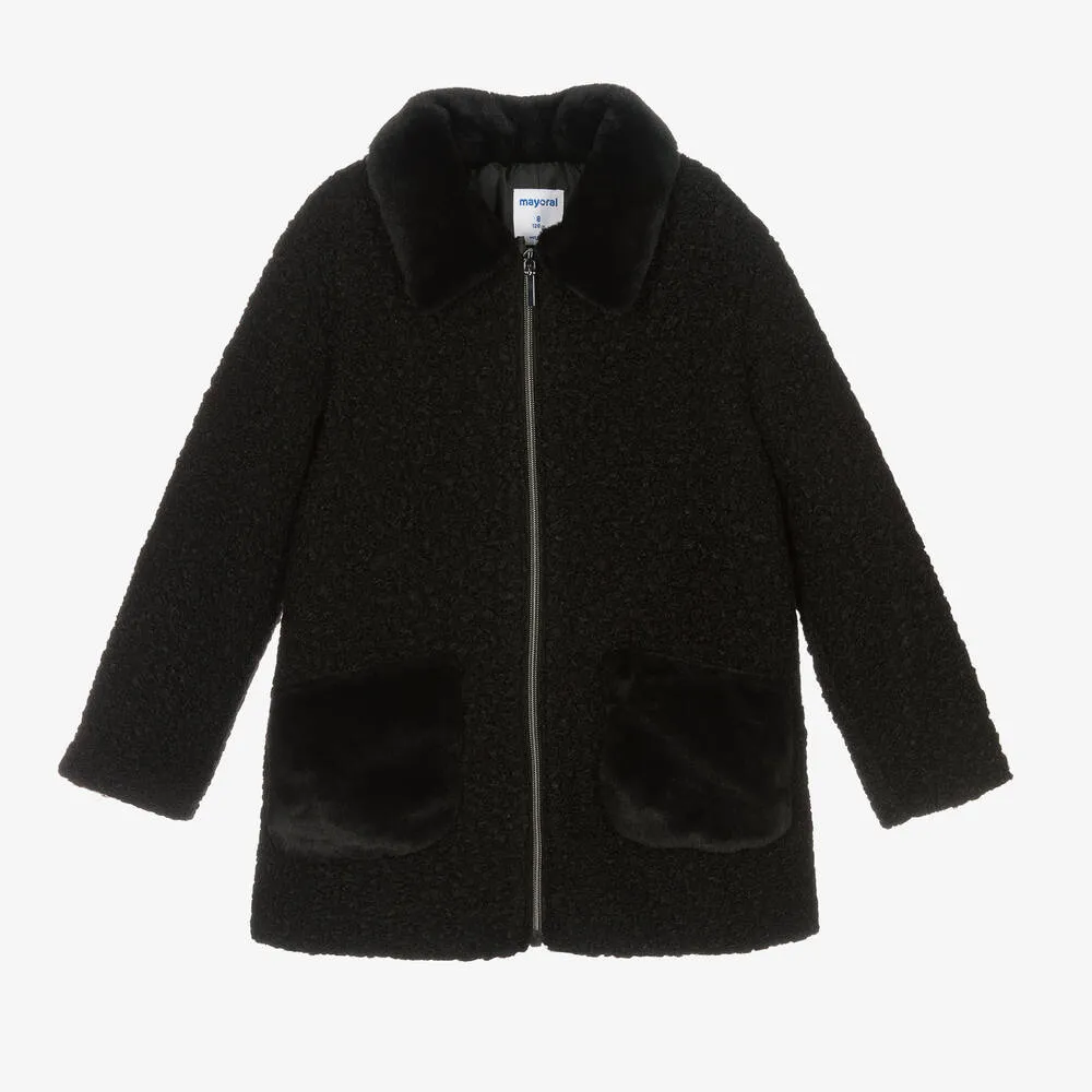 Girls Black Bouclé Coat