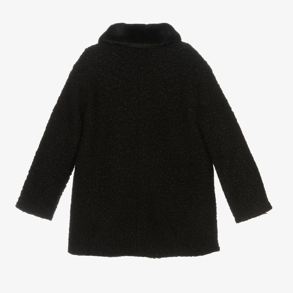 Girls Black Bouclé Coat