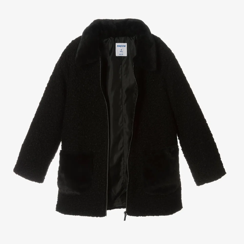 Girls Black Bouclé Coat