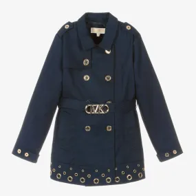 Girls Blue Cotton Trench Coat