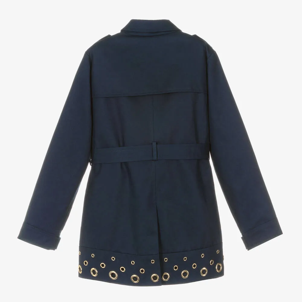 Girls Blue Cotton Trench Coat